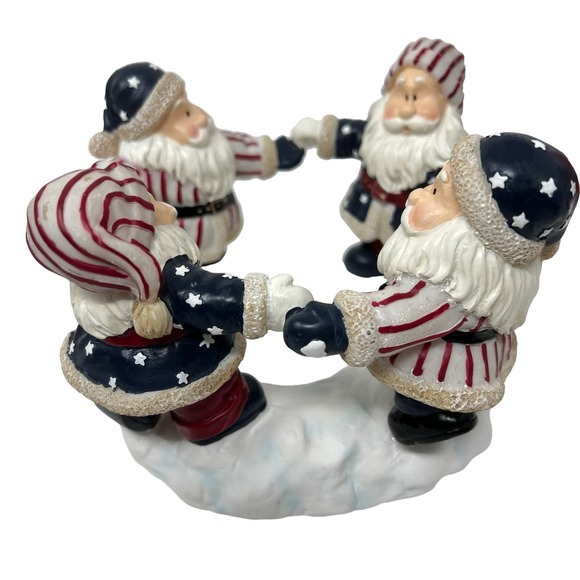 Circle Candleholder with 4 Dancing Santas Stars and Stripes Home Interiors 2002 - Picture 8 of 11